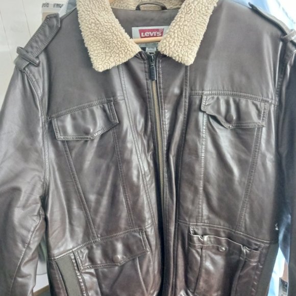 Faux leather coat jacket Levi's sherpa dark brown for men - Picture 8 of 10